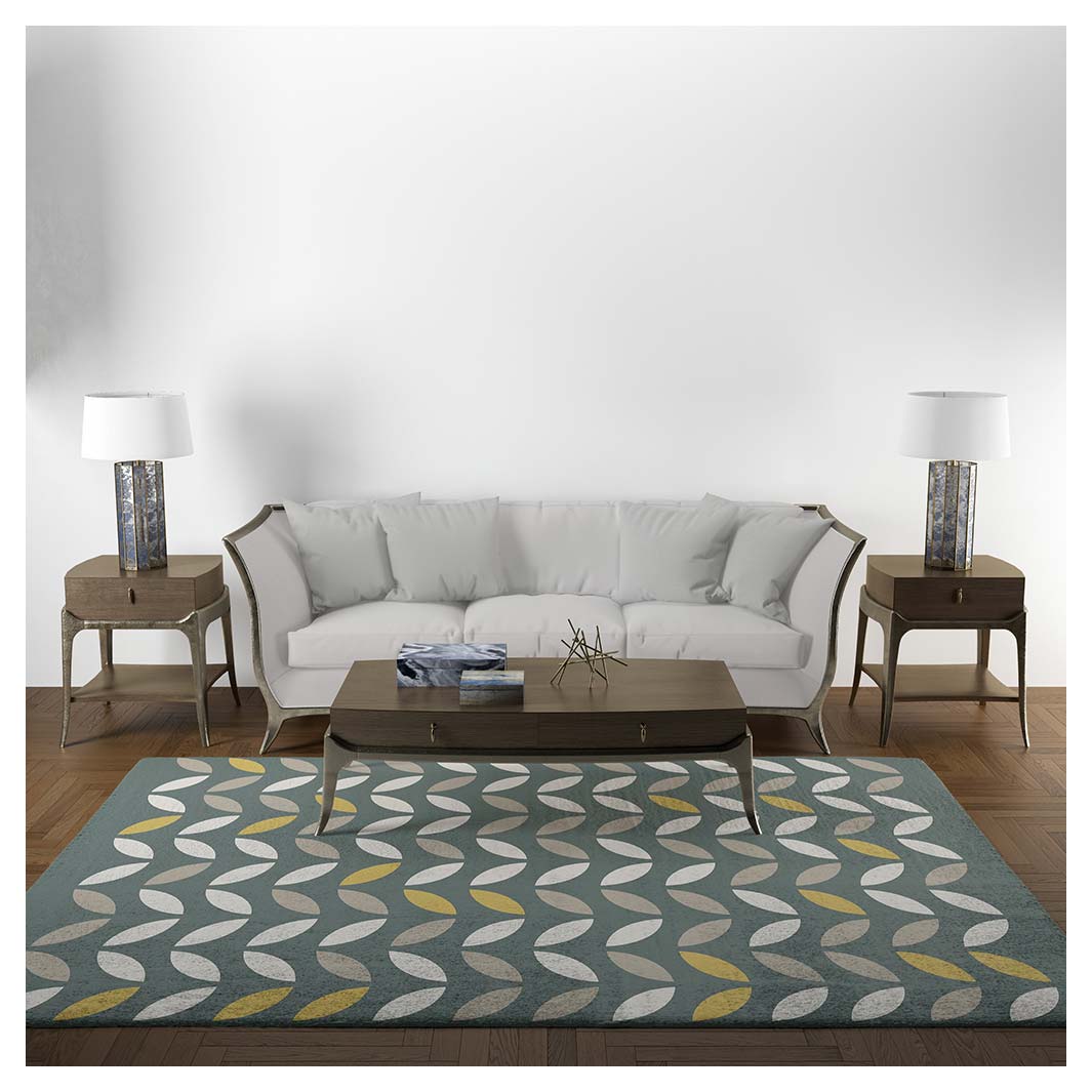 MODERN GREEN MINIMALISTIC SHAPE PATTERN RECTANGULAR RUG