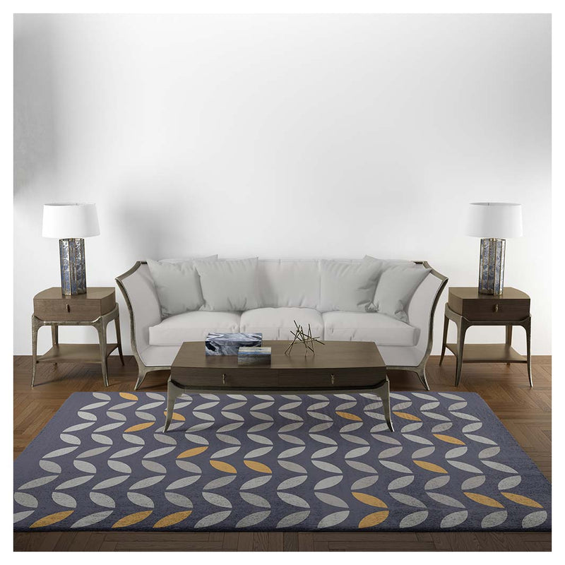 MODERN NAVY MINIMALISTIC SHAPE PATTERN RECTANGULAR RUG