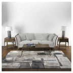 MODERN BLACK BEIGE PAINT STROKES RECTANGULAR RUG