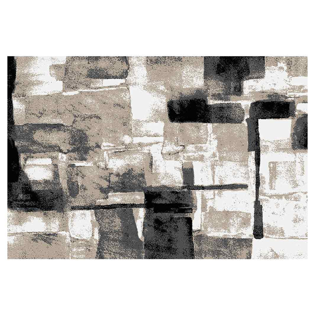 MODERN BLACK BEIGE PAINT STROKES RECTANGULAR RUG