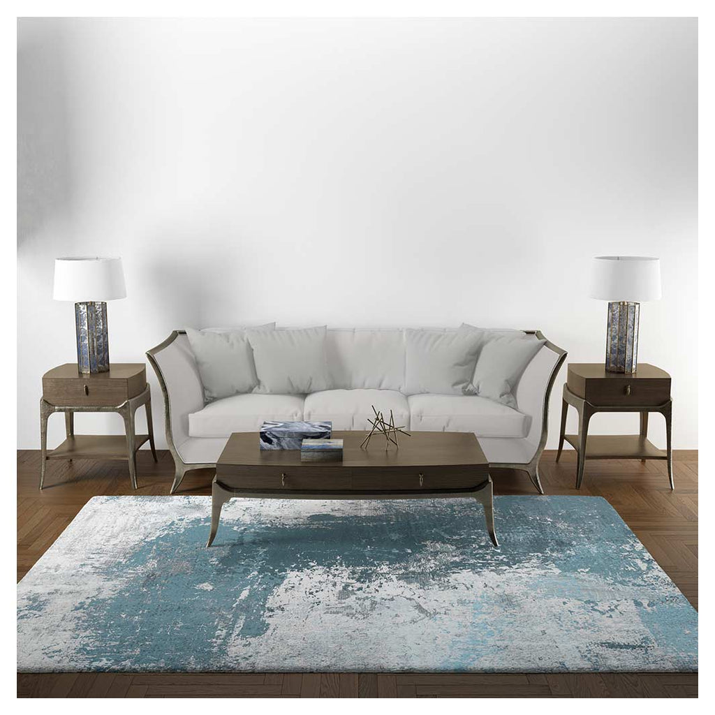 MODERN BLUE ABSTRACT VINTAGE TEXTURE RECTANGULAR RUG