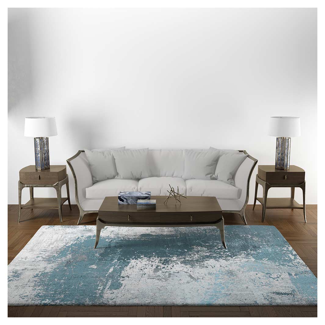MODERN BLUE ABSTRACT VINTAGE TEXTURE RECTANGULAR RUG