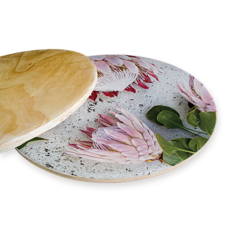 FLORAL PINK PROTEAS ON WHITE CHEESEBOARD