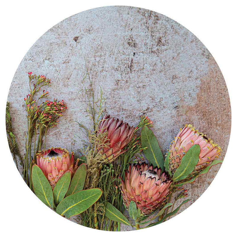 FLORAL PINK MIXED PROTEAS WITH GREEN FOLIAGE LAZY SUSAN