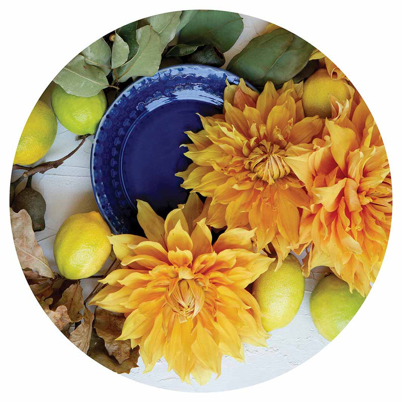 FLORAL YELLOW CHRYSANTHEMUM FLOWERS WITH FOLIAGE LAZY SUSAN