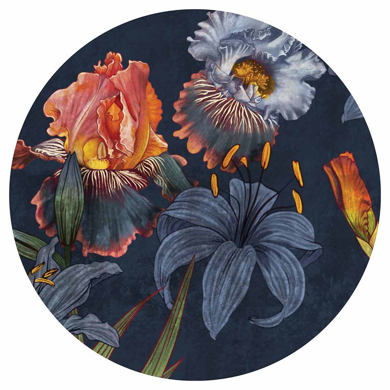 FLORAL NAVY LILIES AND IRIS PAINTING LAZY SUSAN
