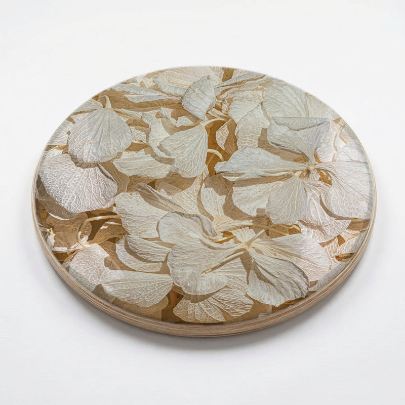 FLORAL CREAM BLEACHED HYDRANGEA LEAVES CHEESEBOARD