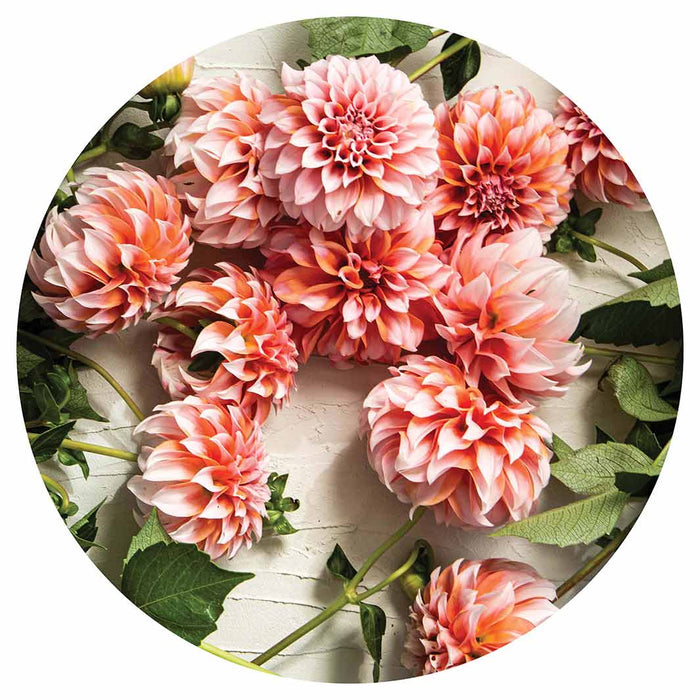 FLORAL ORANGE SCATTERED DAHLIAS WITH LEAVES SERVING BOARD