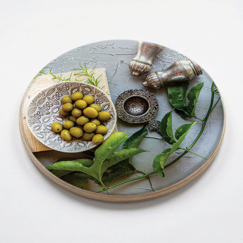 NATURAL SILVER SALT SHAKERS WITH GREEN OLIVES CHEESEBOARD