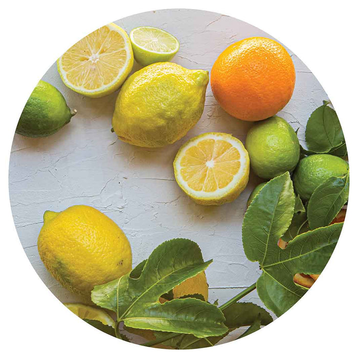 NATURAL YELLOW AND ORANGE CITRUS ON WHITE SERVING BOARD