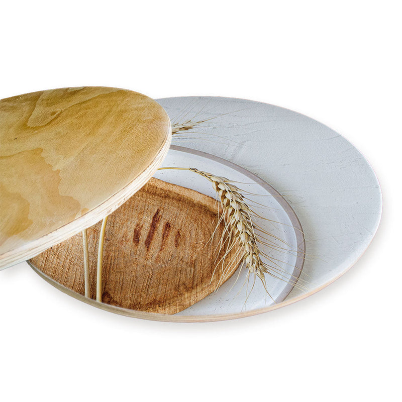 NATURAL BEIGE WHEAT ON WOOD AND WHITE CHEESEBOARD