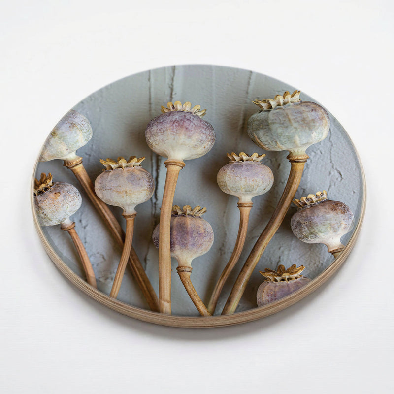 NATURAL PURPLE GIANT POPPY SEEDS ON GREY CHEESEBOARD