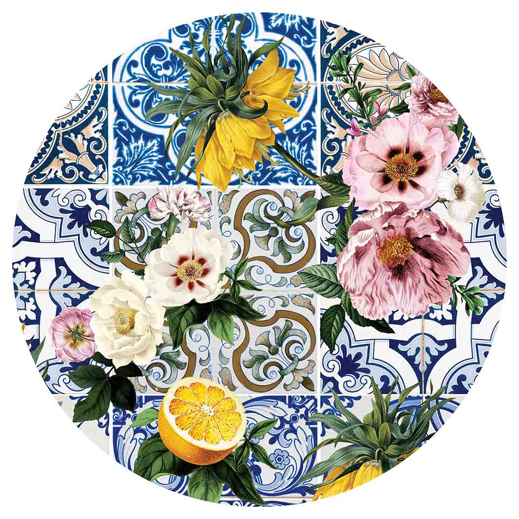 PATTERN BLUE LISBON TILE WITH LEMONS & FLOWERS CHEESEBOARD