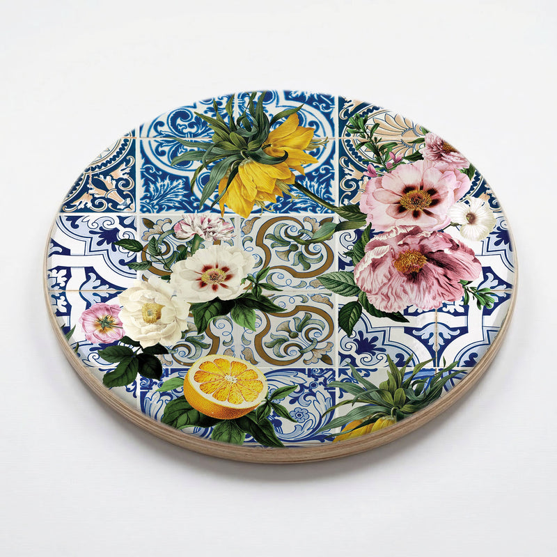 PATTERN BLUE LISBON TILE WITH LEMONS & FLOWERS CHEESEBOARD