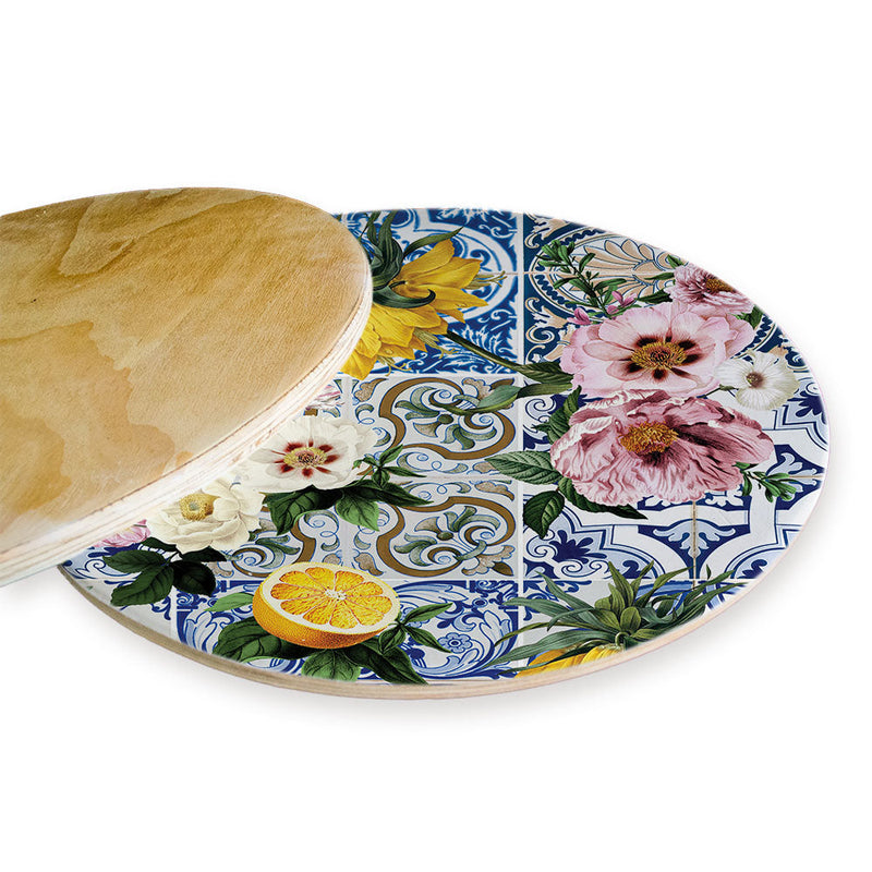 PATTERN BLUE LISBON TILE WITH LEMONS & FLOWERS CHEESEBOARD