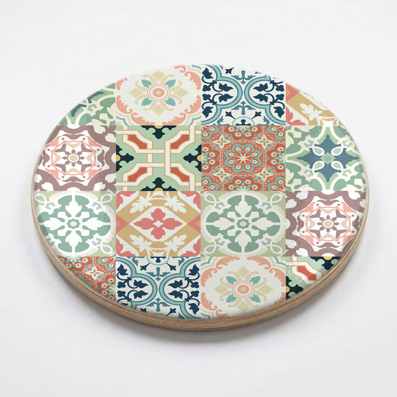 PATTERN TEAL AND ORANGE TILE CHEESEBOARD