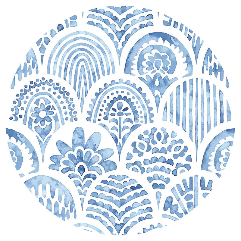 BLUE WATERCOLOUR SCALLOP PATTERN CHEESEBOARD