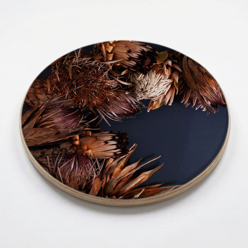 ROSE GOLD PROTEA ON DARK BLUE CHEESEBOARD