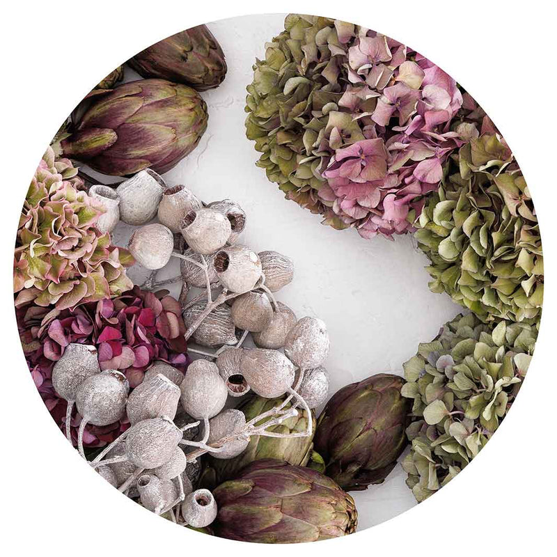 HYDRANGEA AND MUTED ARTICHOKES LAZY SUSAN