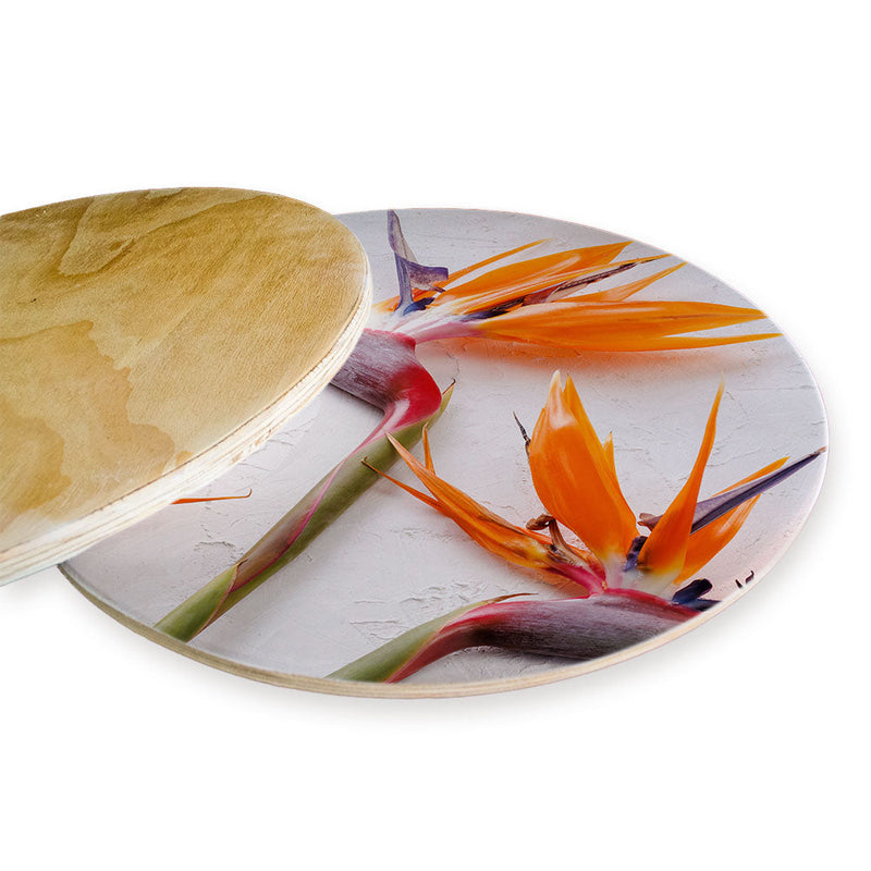 STRELITZIAS ON WHITE CHEESEBOARD