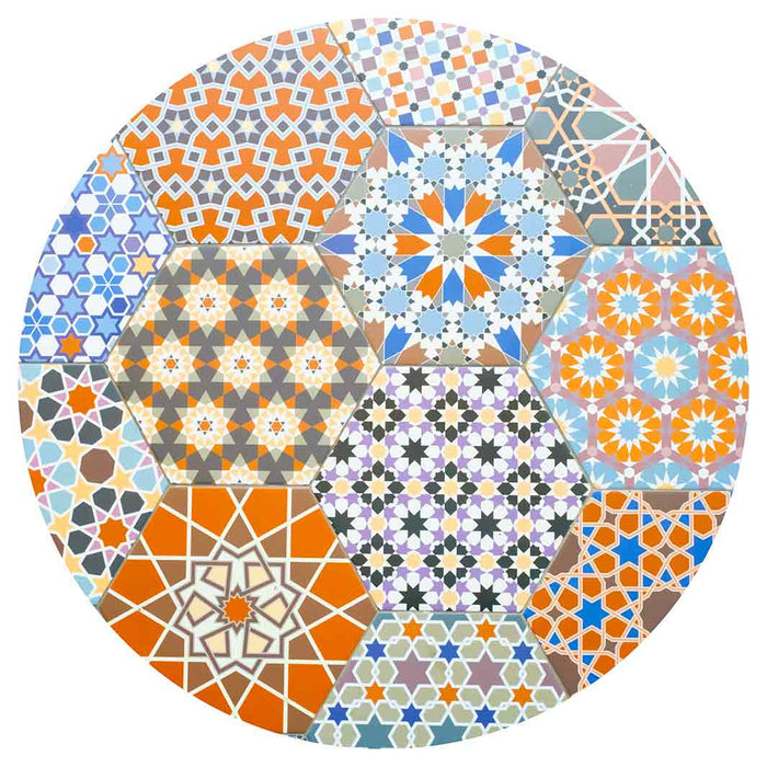 HEXAGON ORANGE AND BLUE PATTERN TILES SERVING BOARD