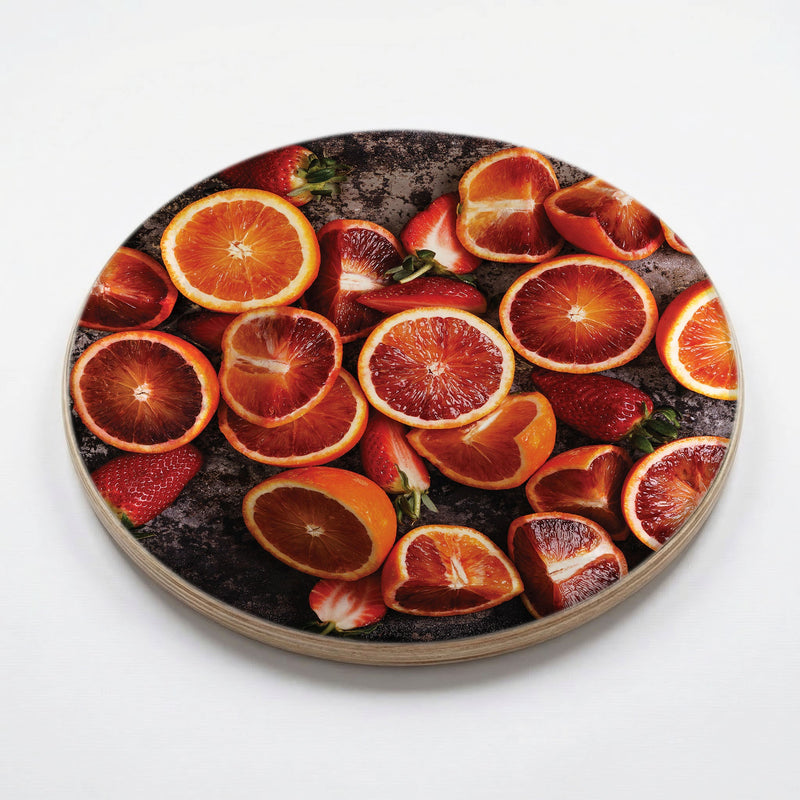 BLOOD ORANGES AND STRAWBERRIES ON RUSTIC TRAY CHEESEBOARD