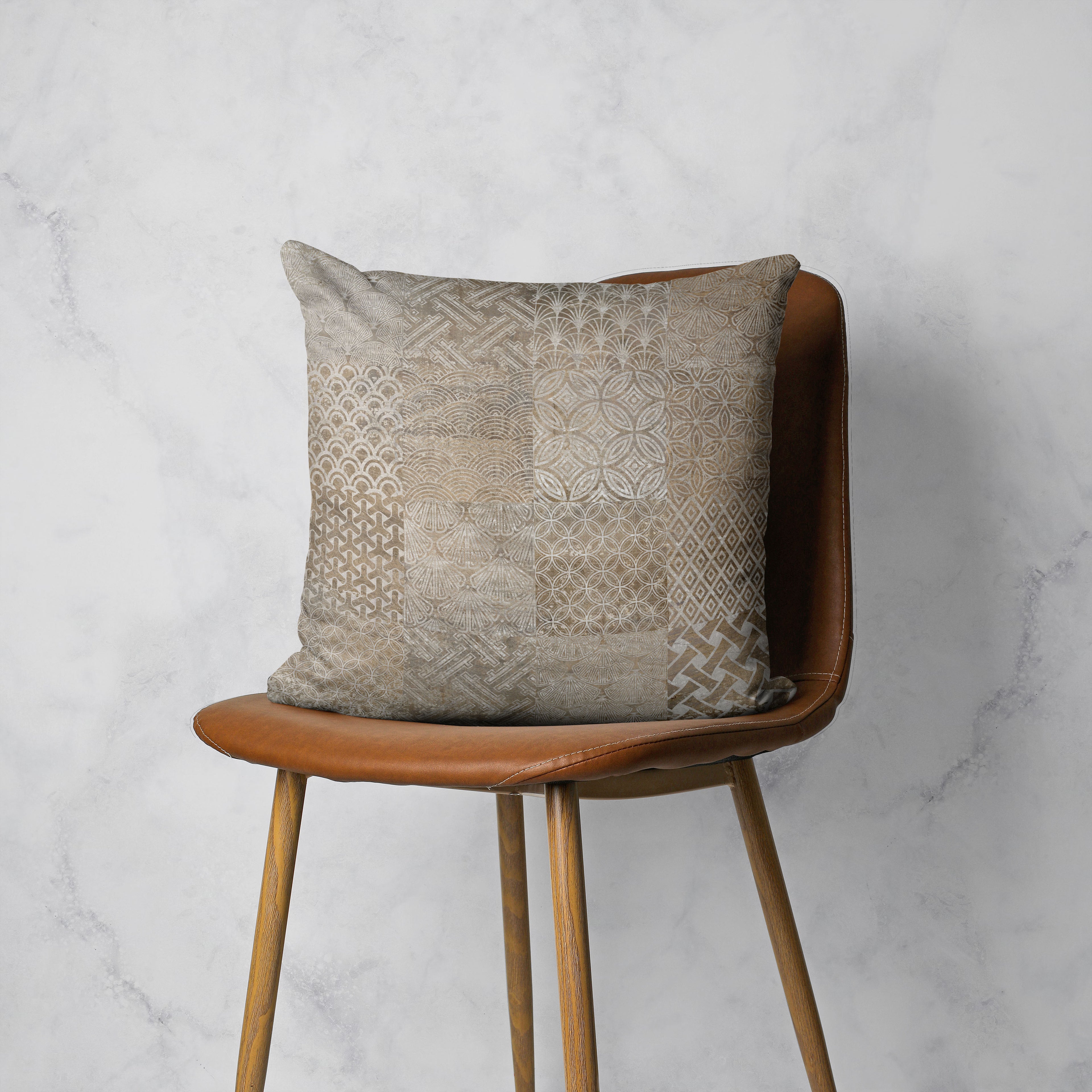 PATTERN BROWN MODERN TILE NATURAL SCATTER CUSHION