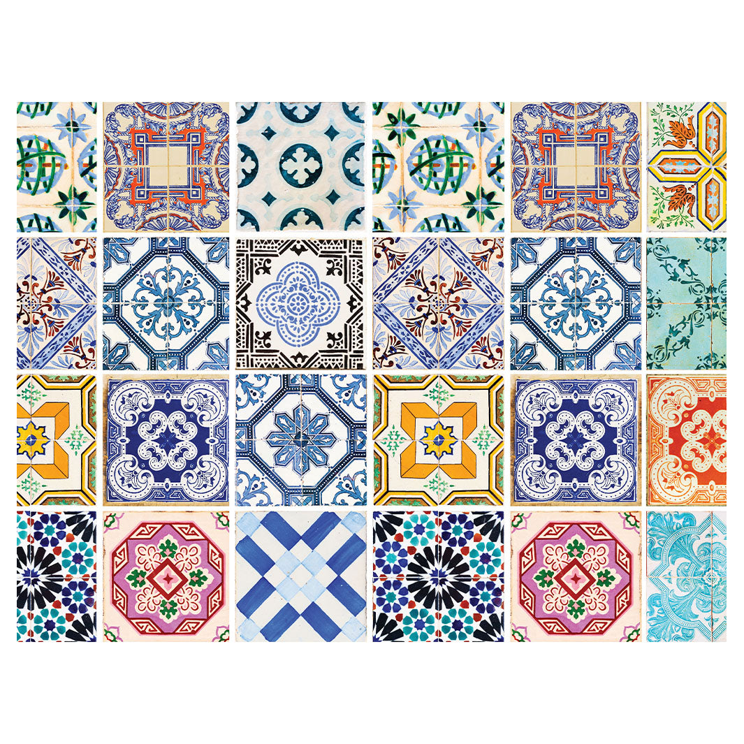 PATTERN BLUE COLOURFUL TILE SCATTER CUSHION