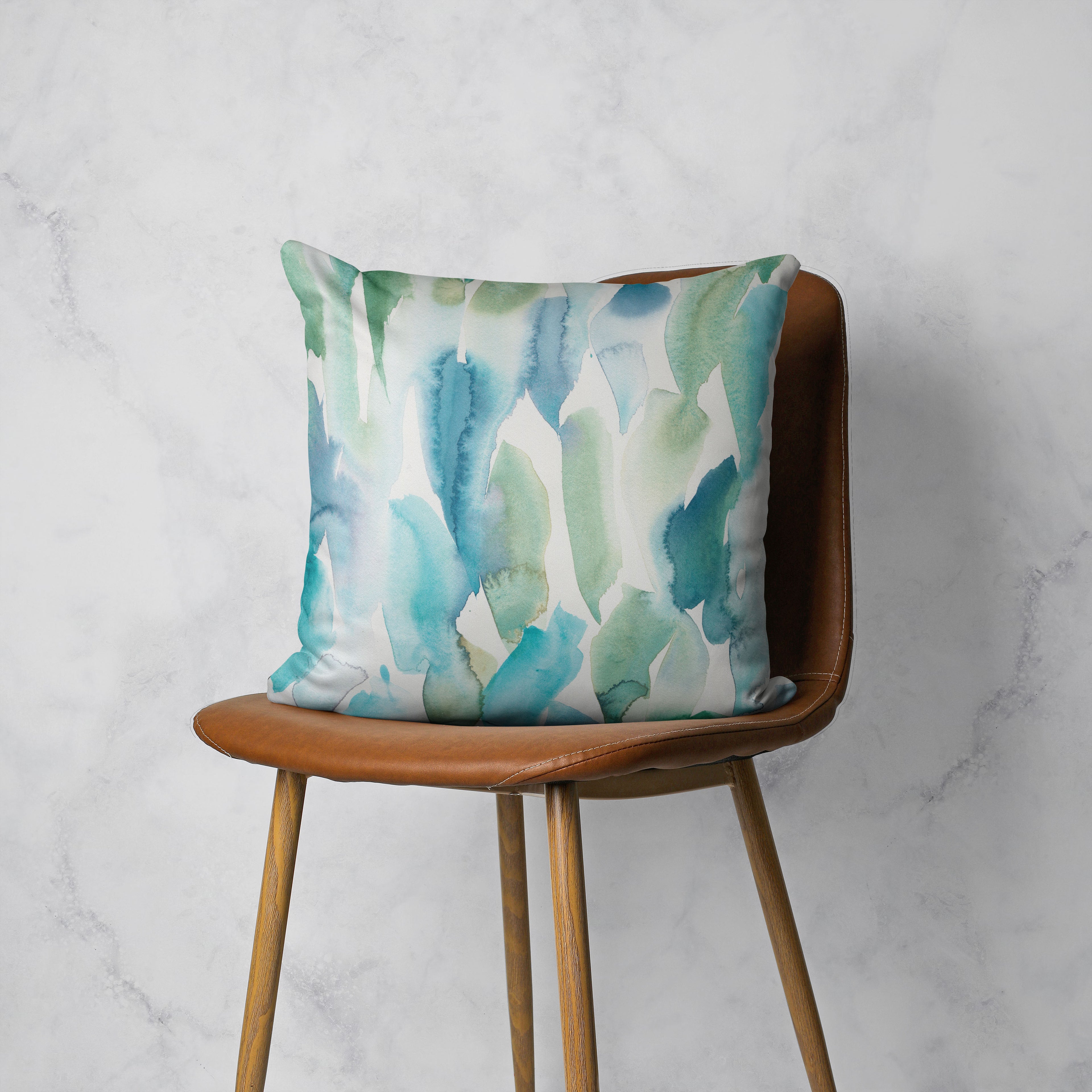 PATTERN BLUE AND GREEN WATERCOLOUR PAINT  SCATTER CUSHION