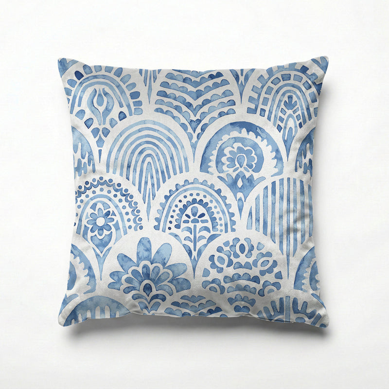 BLUE WATERCOLOUR SCALLOP PATTERN SCATTER CUSHION