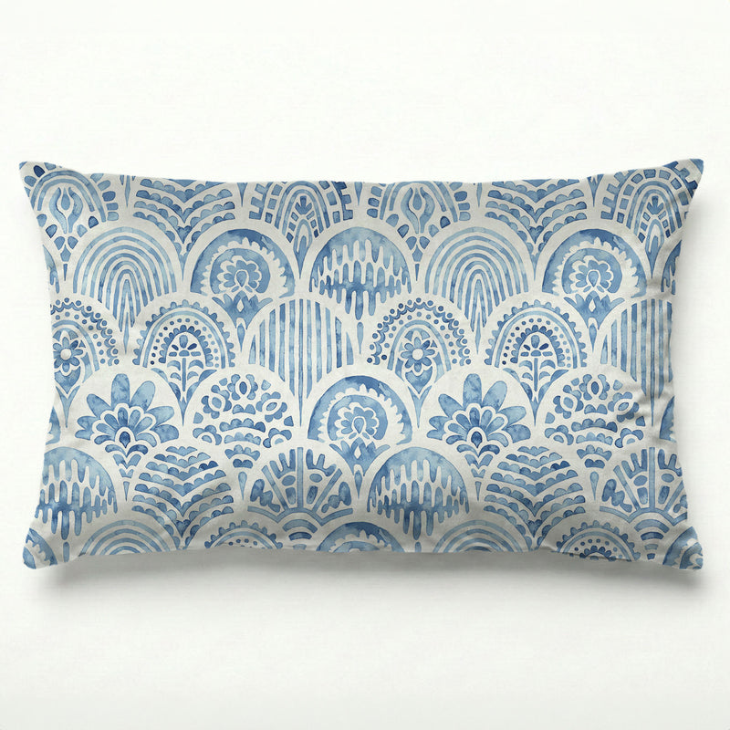 BLUE WATERCOLOUR SCALLOP PATTERN SCATTER CUSHION
