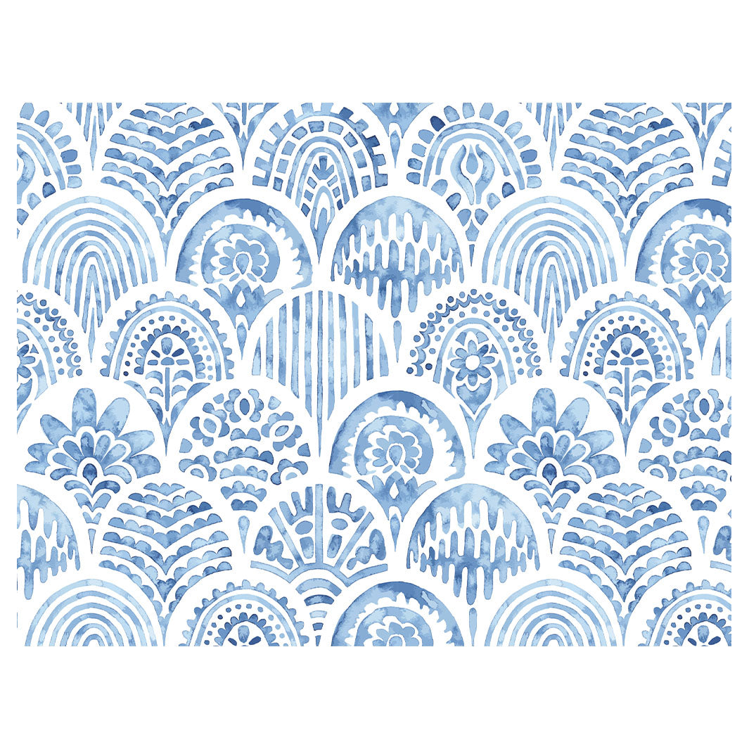 BLUE WATERCOLOUR SCALLOP PATTERN SCATTER CUSHION