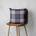 NAVY AND GOLD PLAID PATTERN SCATTER CUSHION