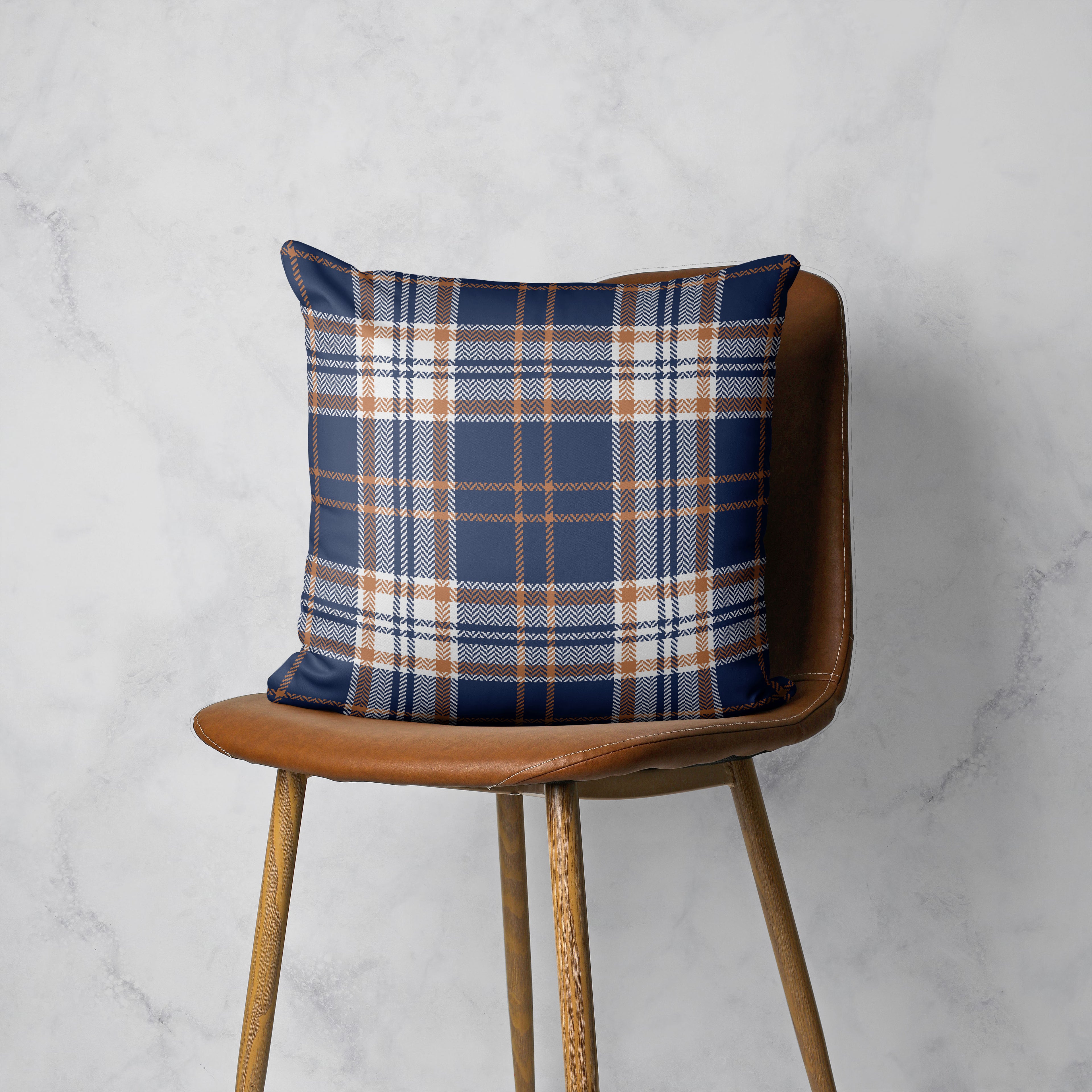 NAVY AND GOLD PLAID PATTERN SCATTER CUSHION