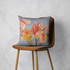 ANTHURIUM LIGHT PINK AND GREEN ON BLUE SCATTER CUSHION