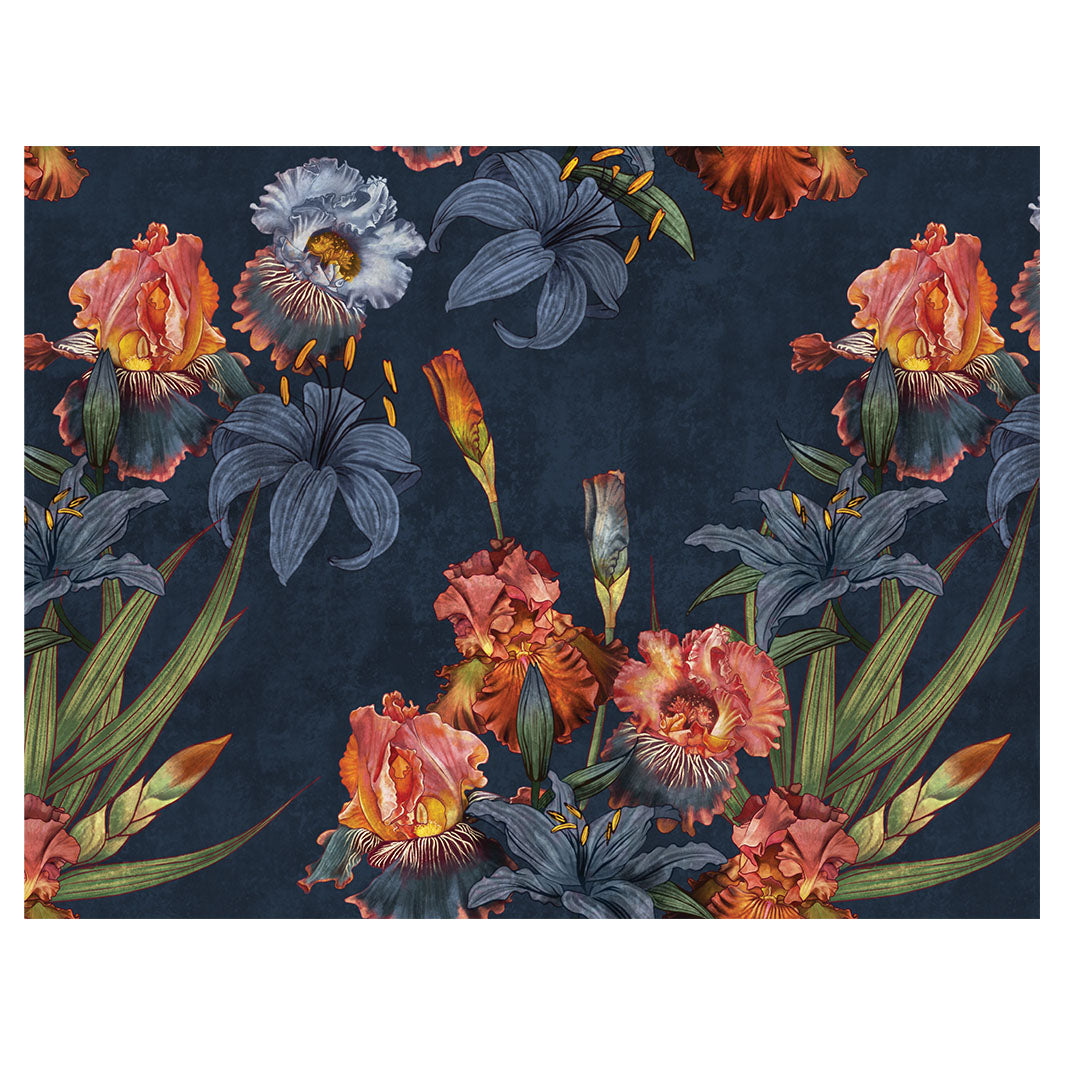 FLORAL NAVY LILIES AND IRIS PAINTING SCATTER CUSHION