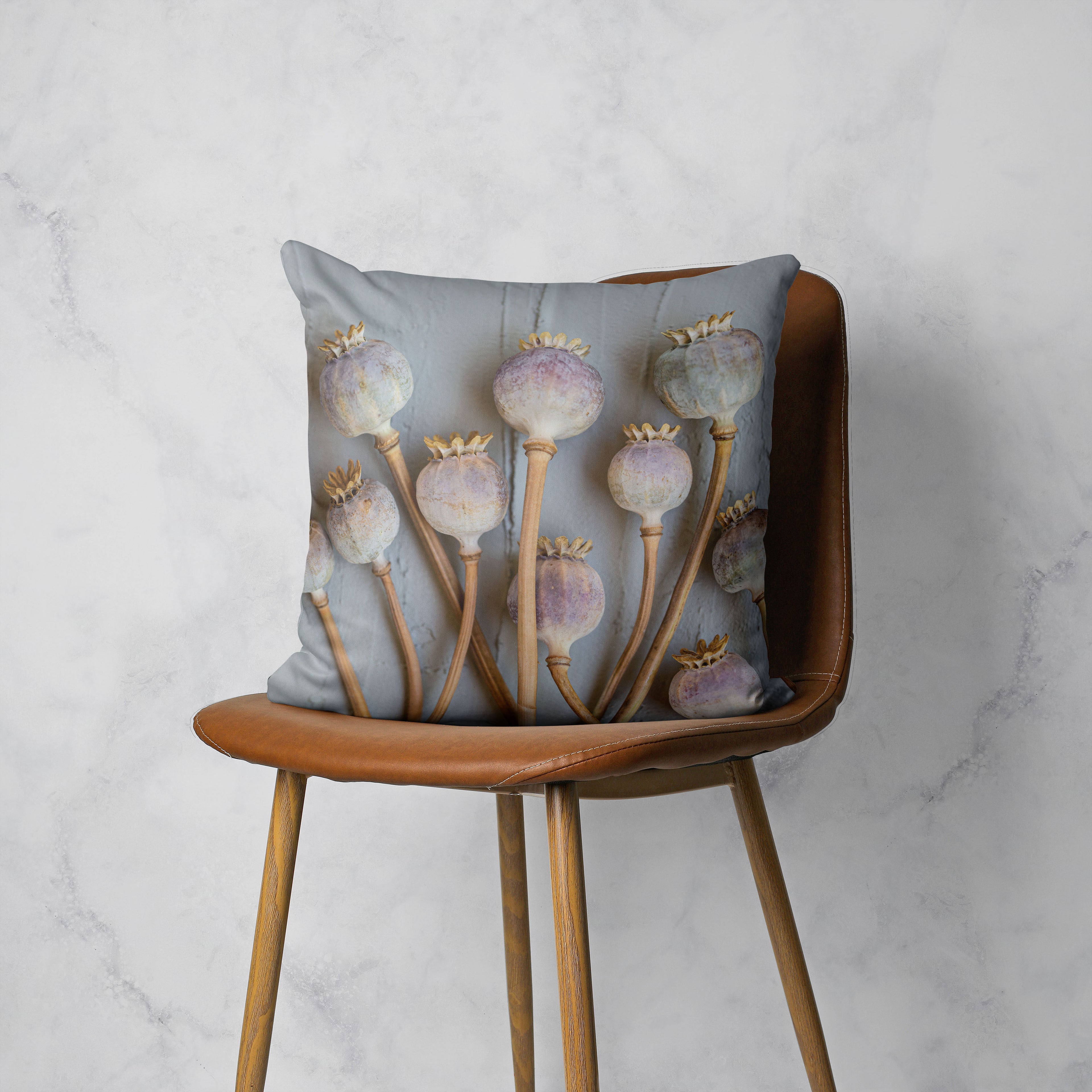 NATURAL PURPLE GIANT POPPY SEEDS ON GREY SCATTER CUSHION