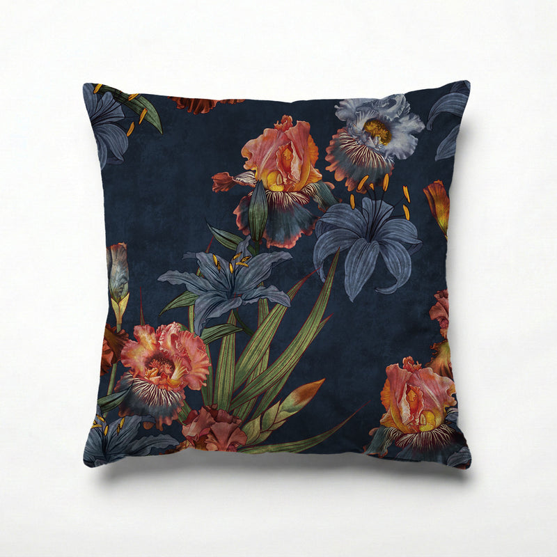 FLORAL NAVY LILIES AND IRIS PAINTING SCATTER CUSHION