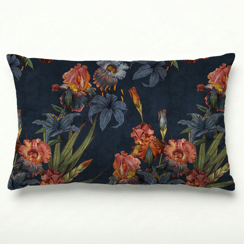 FLORAL NAVY LILIES AND IRIS PAINTING SCATTER CUSHION