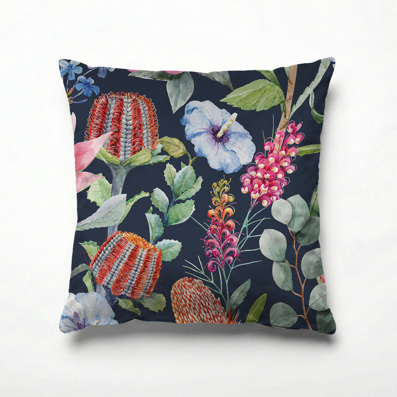 FLORAL NAVY MIXED FLOWERS WITH EUCALYPTUS LEAVES SCATTER CUSHION