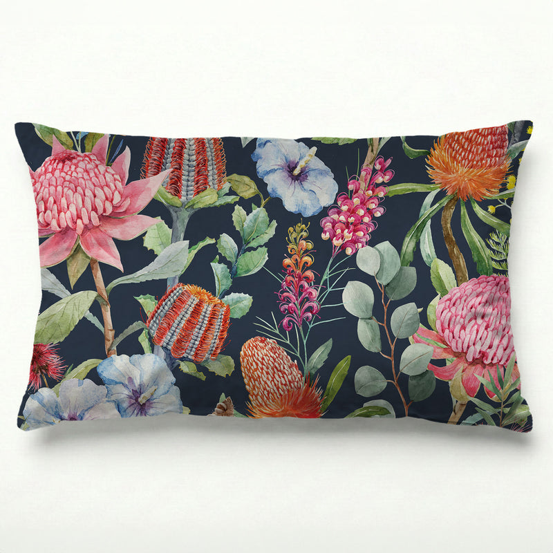 FLORAL NAVY MIXED FLOWERS WITH EUCALYPTUS LEAVES SCATTER CUSHION
