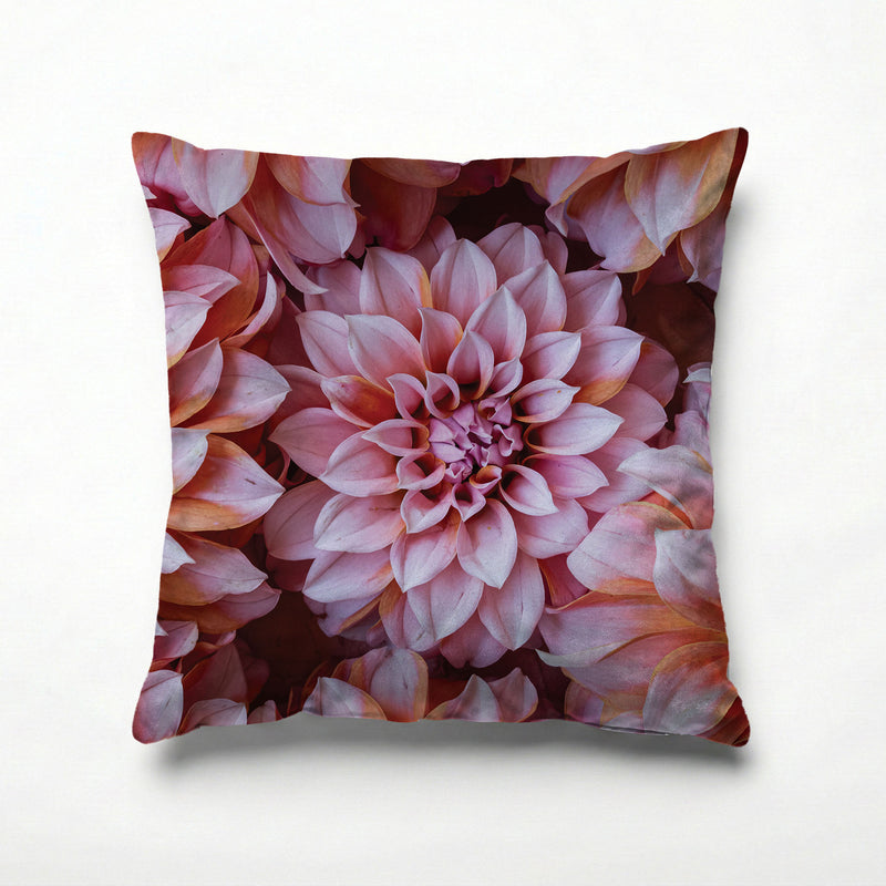 FLORAL PINK AND ORANGE DAHLIA FLOWERS SCATTER CUSHION