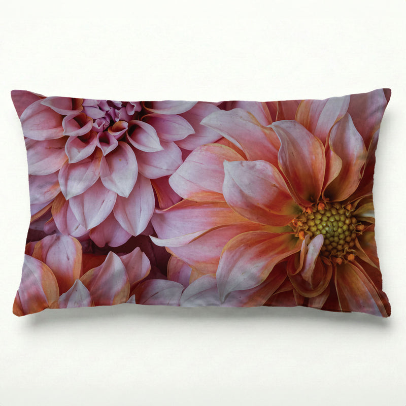 FLORAL PINK AND ORANGE DAHLIA FLOWERS SCATTER CUSHION