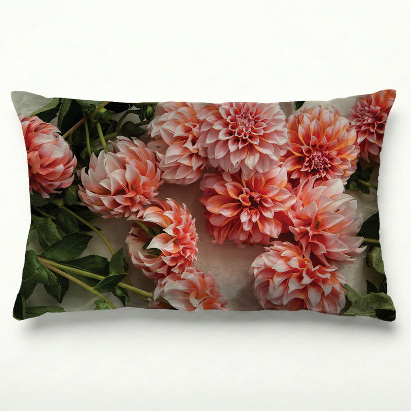 FLORAL ORANGE SCATTERED DAHLIAS WITH LEAVES SCATTER CUSHION