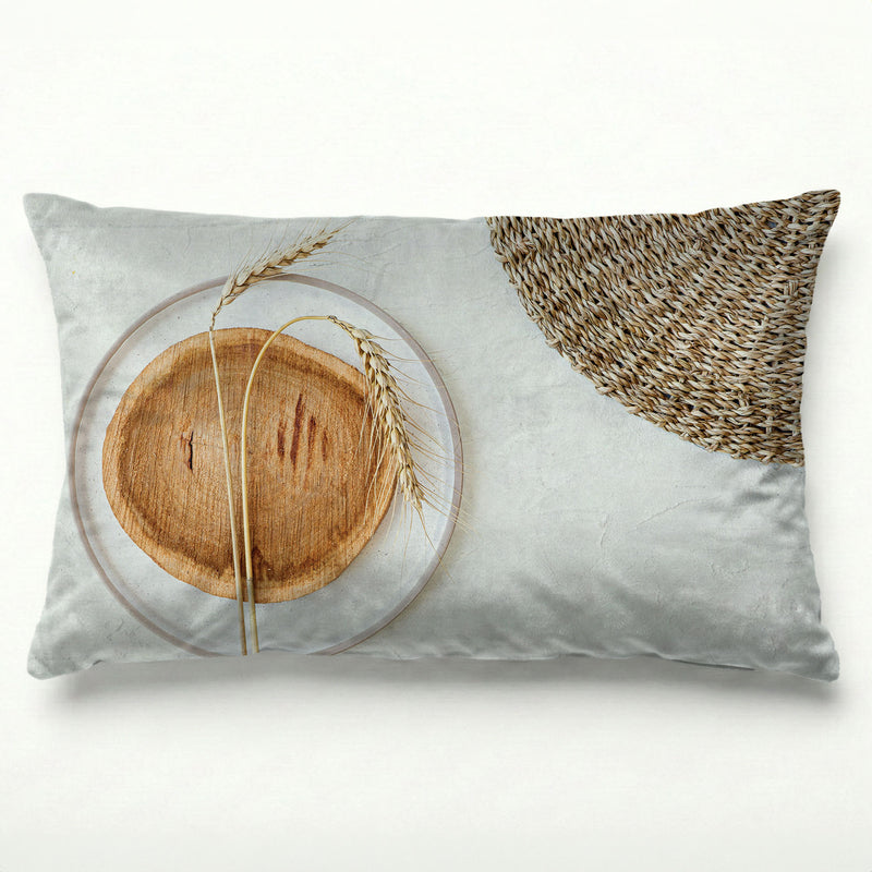 NATURAL BEIGE WHEAT ON WOOD AND WHITE SCATTER CUSHION