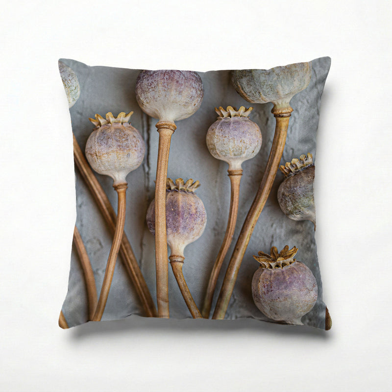 NATURAL PURPLE GIANT POPPY SEEDS ON GREY SCATTER CUSHION