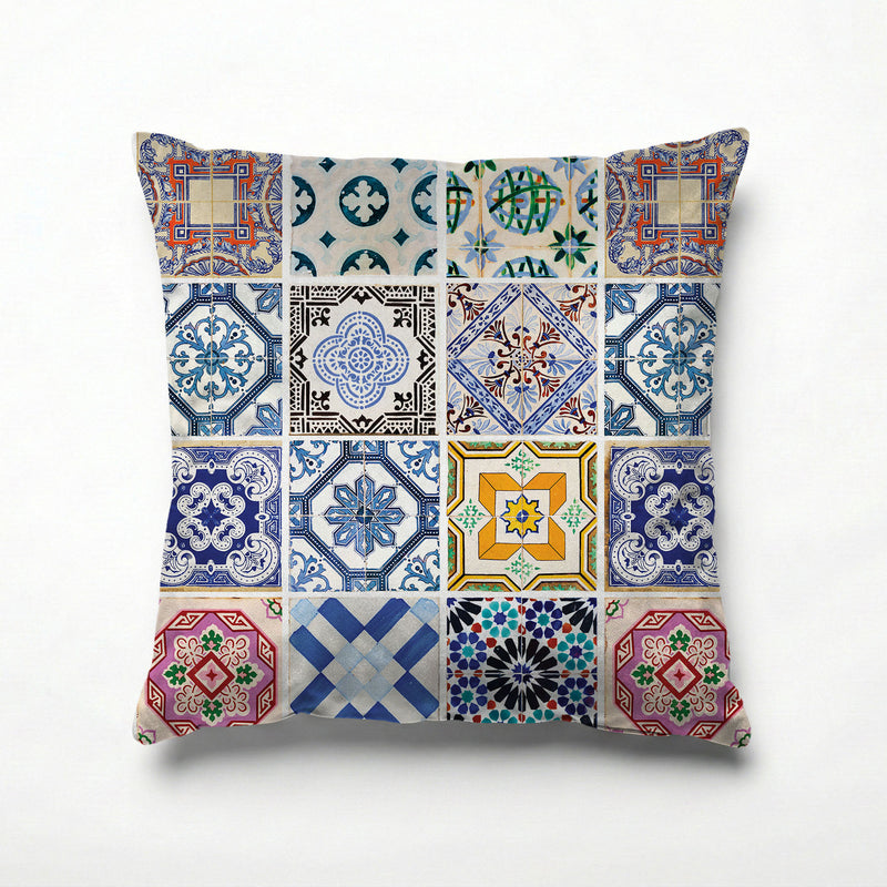 PATTERN BLUE COLOURFUL TILE SCATTER CUSHION