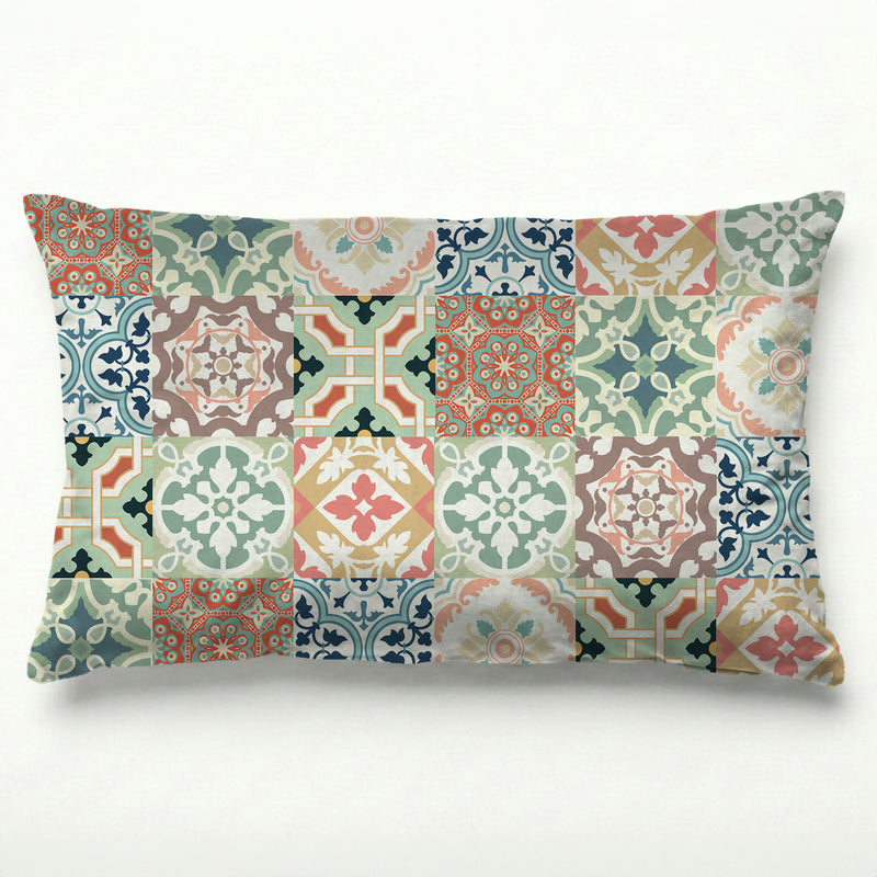 PATTERN TEAL AND ORANGE TILE SCATTER CUSHION