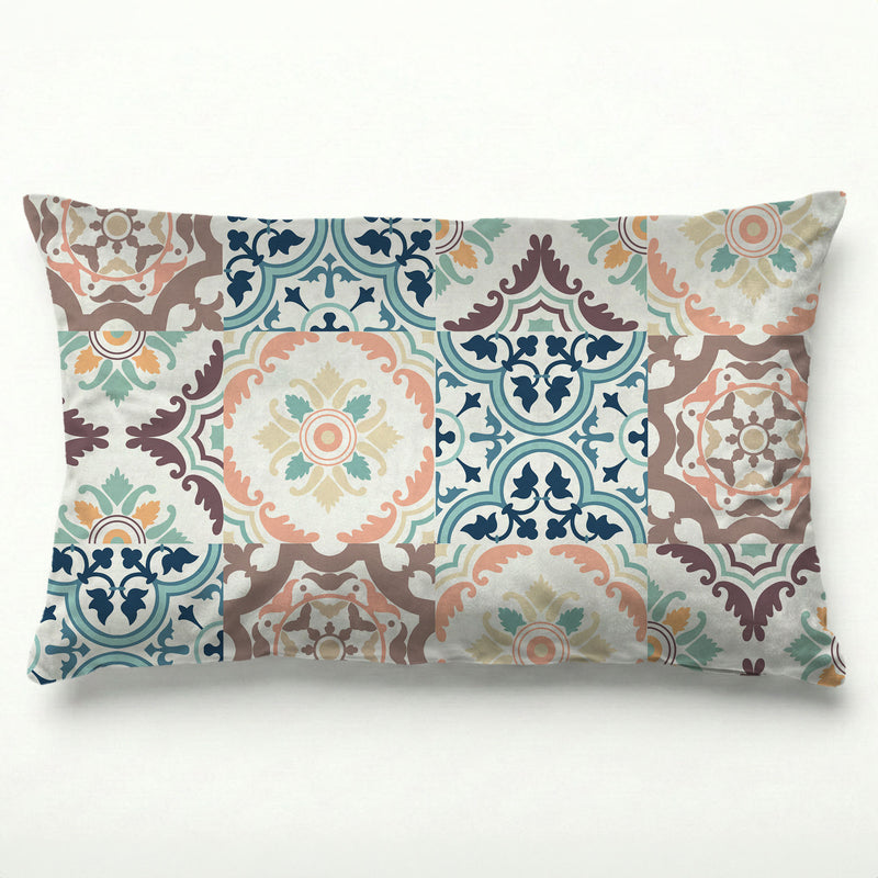 PATTERN BLUE AND MAUVE TILE SCATTER CUSHION