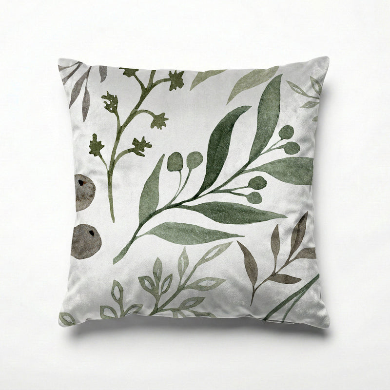 WATERCOLOUR GREEN LEAVES SCATTER CUSHION